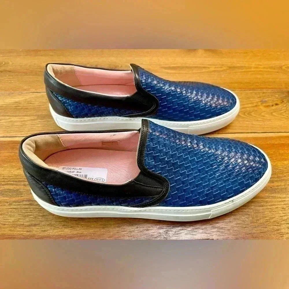 Studio Pollini | Blue Leather Weave Slip On | Women’s 9.5